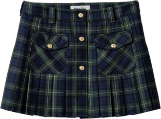 Miu Miu Minigonna a pieghe tartan - Verde