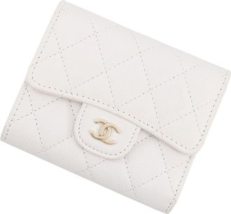 Chanel White Grained Calfskin Wallet (Tri-Fold) (Pre-Owned)