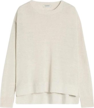 Max Mara Linnen garen trui - Dames - Ronde hals truien - Wit - XS - Linnen - Truien & Vesten