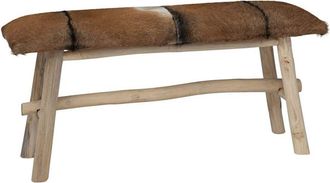 vidaXL Banco De Madera De Teca Con Piel De Cabra Vidaxl