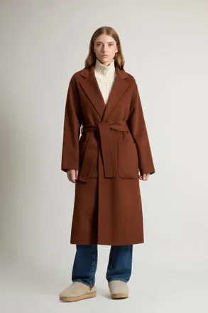 Woolrich donna Cappotto lungo in pura lana vergine con cintura Marrone Taglia XXS
