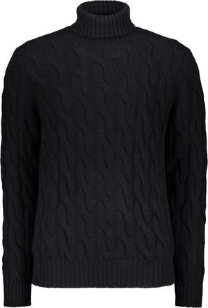 Moorer Truien & Vesten, Heren, Zwart, L, Kasjmier, Trui met een col gemaakt in vlechtwerk