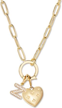 Brook & York Lillian Initial Heart Charm Necklace in Gold Z at Nordstrom