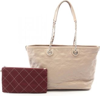 Chanel Beige Grained Calfskin Handbag Tote Bag (Pre-Owned)