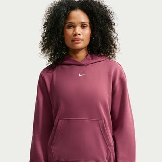 Nike Womens Studio Fleece Lightweight French Terry Pullover Hoodie in Red | IM8515-654
