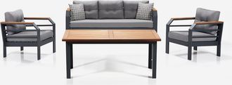 Emob Juego De Sal&oacute;n De Jard&iacute;n De Aluminio Con Mesa Assento 3+1+1 - Gris