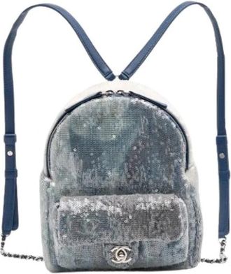 Chanel Pre-owned Leather chanel-bags - Dames - Vintage Rugzakken - Blauw - ONE Size - Vintage