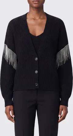 Sportmax Cardigan in pura lana vergine con scollo a V e frange gioiello