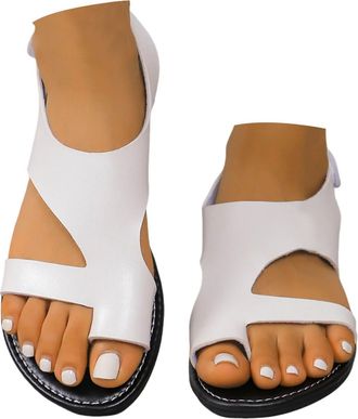 Generic Orthopedic Sandals Women,Sandals for Bunions,Toe Loop Sandal for Women UK,Platform Sandal Comfy Open Toe Summer Beach Pu Leather Adjustable Hook and L