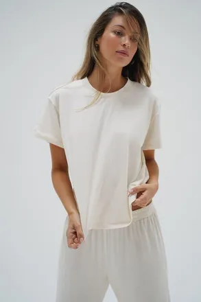 LnA Ava Oversized Spandex Jersey Tee in Egret at Nordstrom, Size X-Large