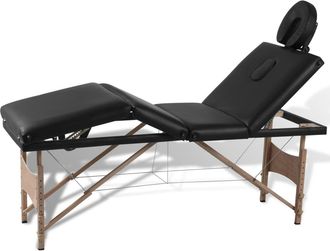 vidaXL Vidaxl Camilla De Masaje Plegable 4 Zonas Estructura De Madera Negra