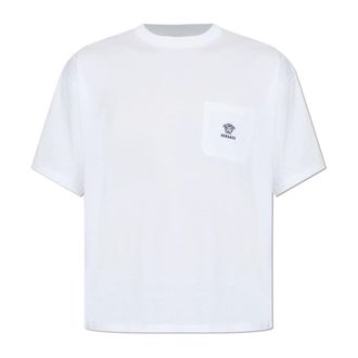 Versace T-Shirts, male, White, Size: 2XL Embroidered Cotton-Jersey T-Shirt