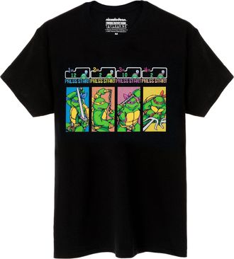 Teenage Mutant Ninja Turtles T-Shirt for Men | Adults TMNT Arcade Video Game Retro Top | Leonardo Michelangelo Donatello Raphael Fighting Reptiles Merchandise Black