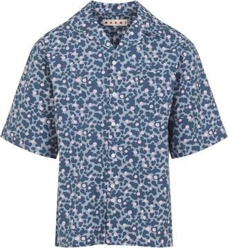 Marni Blue Cuban Collar Printed Shirt