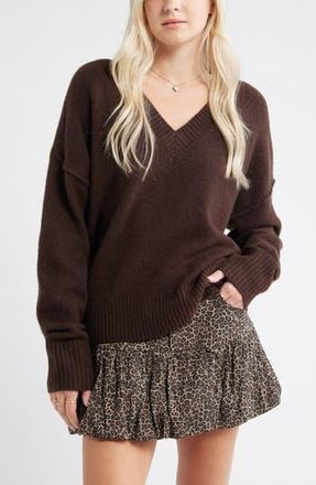 BP. Oversize Cozy V-Neck Sweater in Brown Coffee at Nordstrom Rack, Size Large