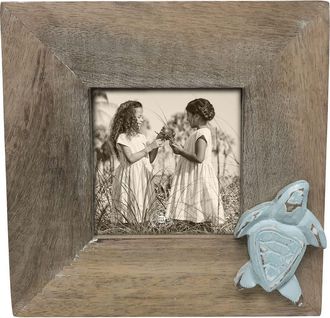 Beachcombers Whitewashed Turquoise Turtle 4x4 Picture Frame in Brown at Nordstrom, Size Medium