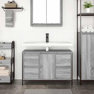 Berkfield Home Decorative Basin Cabinet with Drawers Grey Sonoma 90x34.5x60 cm