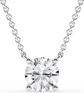 Grown Brilliance 1 Carat Round Lab Grown Diamond Pendant Necklace in 10K White Gold, 18 Cable Chain, Lobster Clasp, G Color, SI Clarity
