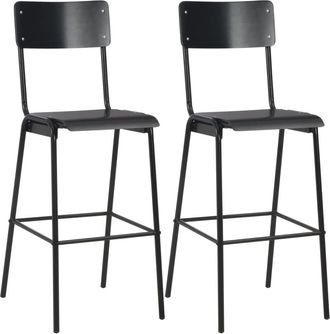 vidaXL Vidaxl - Taburetes De Cocina 2 Uds Madera Contrachapada Y Acero Negro