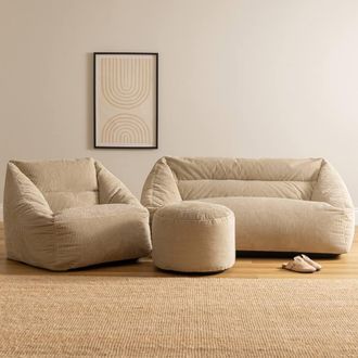 Icon Brand Sofa, Armchair & Footstool Bundle, Jumbo Cord in Stone | Size: Medium