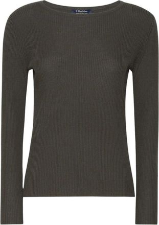 Max Mara Ribbed Wool Knit Sweater - Dames - Ronde hals truien - Groen - M - Wol - Truien & Vesten