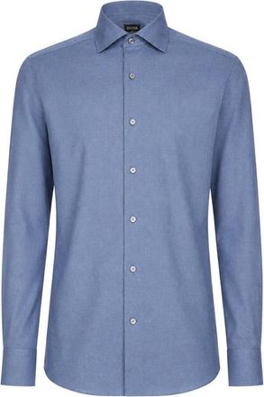 Ermenegildo Zegna Katoenen en Kasjmier Overhemd - Heren - Zakelijke Overhemden - Blauw - L - Katoen - Overhemden
