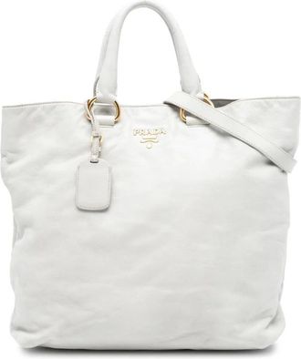 Prada Pre-owned Tote Bags, female, White, Size: ONE SIZE Pre-owned Leather Tote Bag