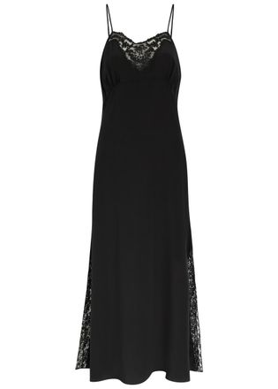 Chlo&eacute; Lace-trimmed Silk Midi Dress - Black - 38 (UK10 / S)