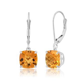 MAX + STONE Solid 10k Yellow or White Gold 8mm Cushion Cut Dangle Gemstone Earrings