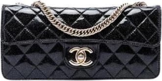 Chanel Pre-owned Glittered Quilted Patent Leather Shoulder Bag - Dames - Vintage Schoudertas - Zwart - ONE Size - Leer - Vintage