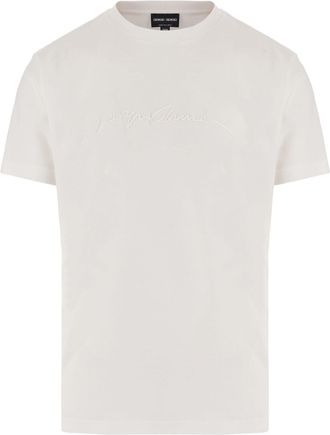 Giorgio Armani White Tone-On-Tone Logo Cotton T-Shirt