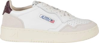 Autry White Burgundy Medalist Low Suede Inserts Leather Sneakers
