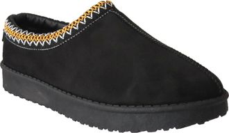 Generic Ladies Slippers Womens Slip On Warm Faux Fur Lined Snug Embroidered Winter Cosy Shoe Mules (Black, UK Footwear Size System, Adult, Women, Numeric, Med