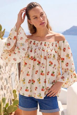 Roman Floral Print Bardot Top