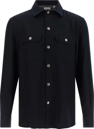 Brunello Cucinelli Blue Virgin Wool Mens Blouse