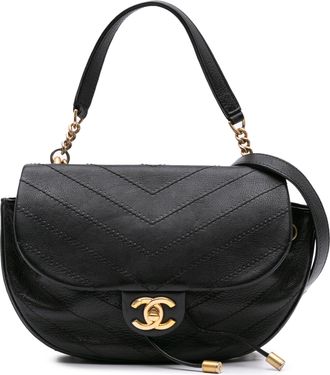 Chanel Pre-owned Womens Halfmoon Quilted Bag - Black Leather - One Size