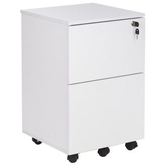 Beliani Armario De Oficina Industrial Madera De Ingenier&iacute;a 2 Cajones Para Documentos Ruedas Cerradura Con Llave Blanco Johnson