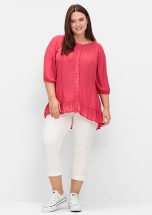 Sheego Kurzarmbluse SHEEGO, Damen, Gr. 40, pink (sorbet pink), 100% Viskose, unifarben, V-Ausschnitt, Blusen Kurzarmbluse