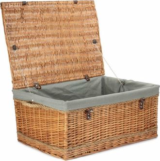 Red Hamper 72cm Double Steamed Rope Handled Wicker Trunk Grey Cotton Lining