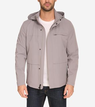Cole Haan Mens Hooded Rain Parka - Grey Size Small