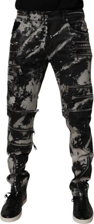 Dolce & Gabbana Mens Black Tie Dye Cotton Skinny Zip Denim Jeans Clothing