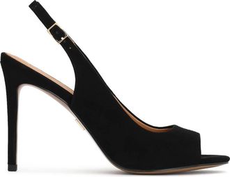 Kazar Zwarte pumps met open hiel en peep toe neus - Dames - Sandalen met hakken - Zwart - 35 EU - Leer - Schoenen
