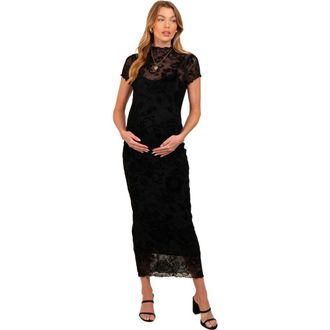 Pinkblush Floral Mesh Overlay Fitted Maxi Dress in Black at Nordstrom, Size Medium