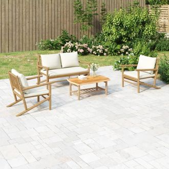 vidaXL Set De Muebles De Jard&iacute;n 4 Piezas Bamb&uacute; Y Cojines Blanco Crema Vidaxl