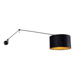 QAZQA Moderno Aplique Negro Con Pantalla De Terciopelo Negro 35 Cm Regulable - Blitz Acero /textil Alargada Adecuado Para Led Max. 1 X 60 Watt - Qazqa