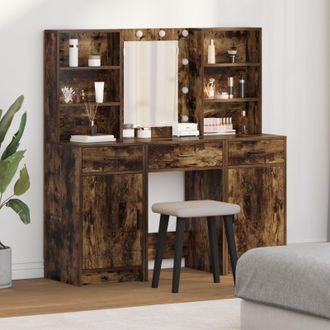 Berkfield Home 3 Piece Dressing Table Set Smoked Oak Engineered Wood in Brown