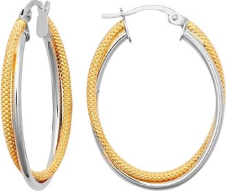 Jewelco London 9ct 2-Colour Gold Oval Snake Mesh 3mm Hoop Earrings, 32x24mm - JER801