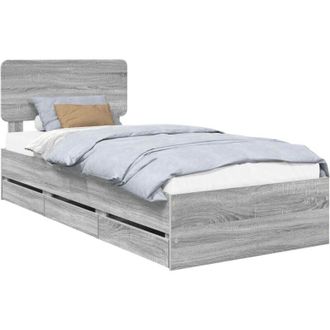 vidaXL Bed Frame with Drawer Grey Sonoma 90 x 200 cm Engineer Wood vidaXL
