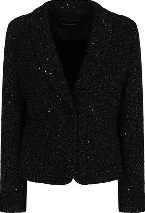 Emporio Armani Jassen, Dames, Zwart, S, Pailletten, Single-breasted jas in lurexboucl&eacute; met pailletten