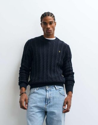 Farah Knight maglione a trecce con logo navy-blu navy